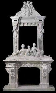 CARVED EUROPEAN GRAND BAROQUE WHITE MARBLE MANTLE/ OVER MANTLE – MFP135 1